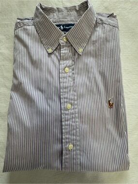 Ralph Lauren Purple and White Striped Button-Down Dress Shirt - Men 16.5